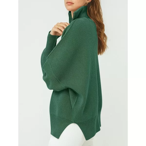imageANRABESS Womens Long Sleeve 14 Zipper Collar Drop Shoulder Oversized Slouchy Sweatshirt Pullover Sweater with SlitGray Geen