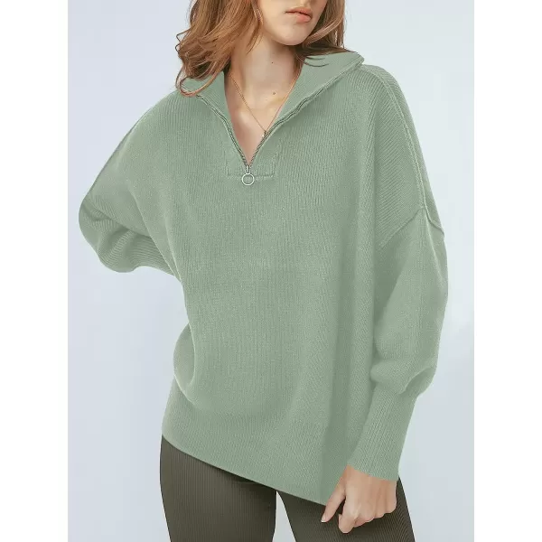 imageANRABESS Womens Long Sleeve 14 Zipper Collar Drop Shoulder Oversized Slouchy Sweatshirt Pullover Sweater with SlitGray Green