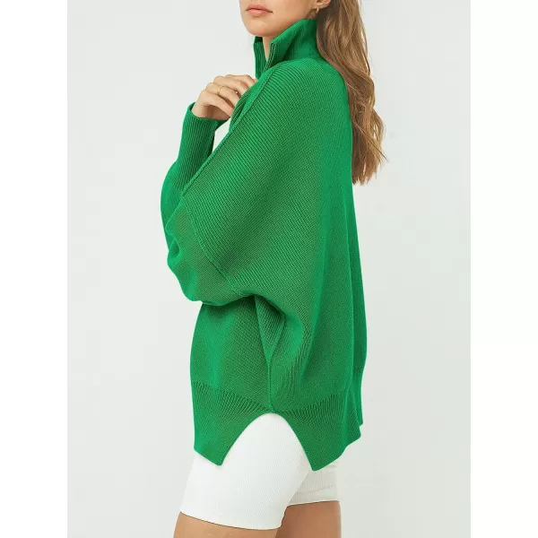 imageANRABESS Womens Long Sleeve 14 Zipper Collar Drop Shoulder Oversized Slouchy Sweatshirt Pullover Sweater with SlitGreen