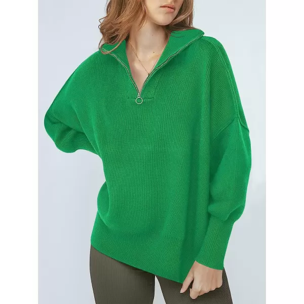 imageANRABESS Womens Long Sleeve 14 Zipper Collar Drop Shoulder Oversized Slouchy Sweatshirt Pullover Sweater with SlitGreen