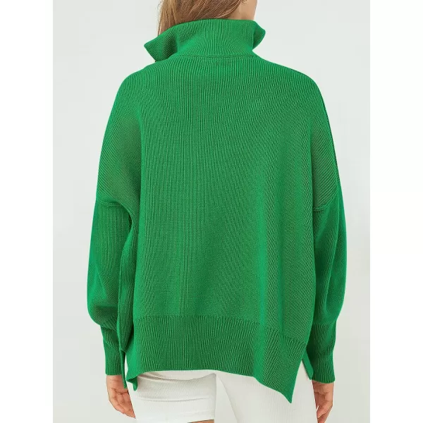 imageANRABESS Womens Long Sleeve 14 Zipper Collar Drop Shoulder Oversized Slouchy Sweatshirt Pullover Sweater with SlitGreen