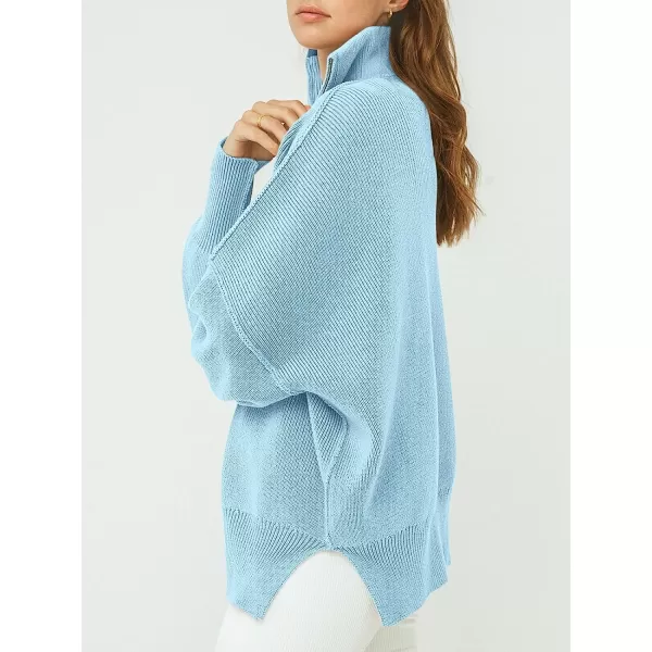 imageANRABESS Womens Long Sleeve 14 Zipper Collar Drop Shoulder Oversized Slouchy Sweatshirt Pullover Sweater with SlitLight Blue