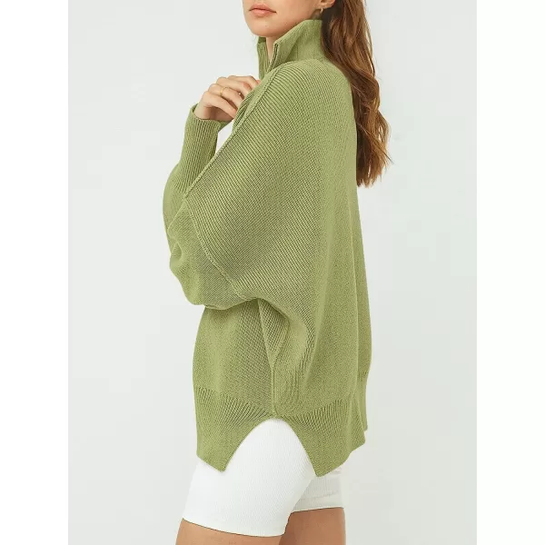 imageANRABESS Womens Long Sleeve 14 Zipper Collar Drop Shoulder Oversized Slouchy Sweatshirt Pullover Sweater with SlitPea