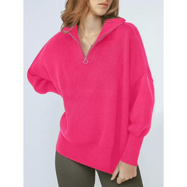 imageANRABESS Womens Long Sleeve 14 Zipper Collar Drop Shoulder Oversized Slouchy Sweatshirt Pullover Sweater with SlitRose