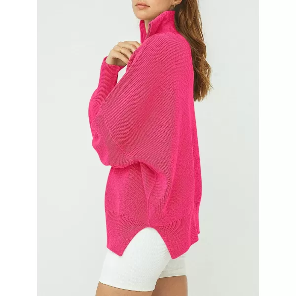 imageANRABESS Womens Long Sleeve 14 Zipper Collar Drop Shoulder Oversized Slouchy Sweatshirt Pullover Sweater with SlitRose