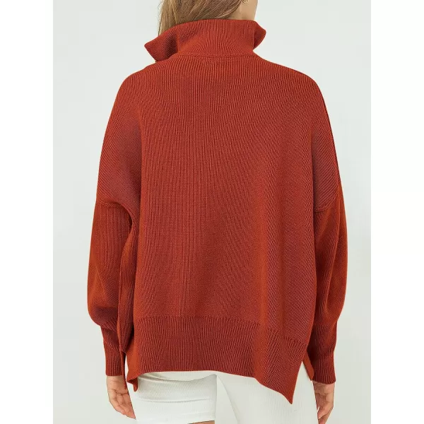 imageANRABESS Womens Long Sleeve 14 Zipper Collar Drop Shoulder Oversized Slouchy Sweatshirt Pullover Sweater with SlitRust