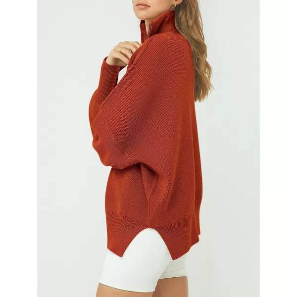 imageANRABESS Womens Long Sleeve 14 Zipper Collar Drop Shoulder Oversized Slouchy Sweatshirt Pullover Sweater with SlitRust