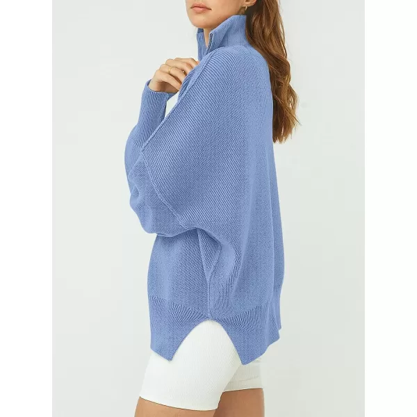 imageANRABESS Womens Long Sleeve 14 Zipper Collar Drop Shoulder Oversized Slouchy Sweatshirt Pullover Sweater with SlitSky Blue