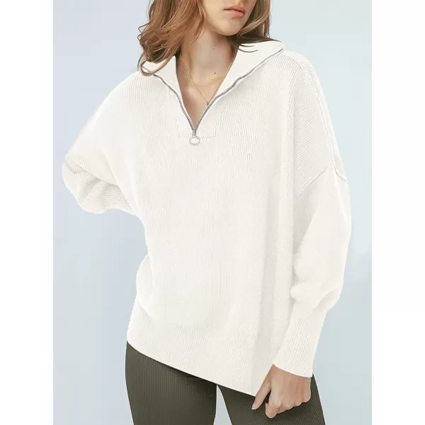 imageANRABESS Womens Long Sleeve 14 Zipper Collar Drop Shoulder Oversized Slouchy Sweatshirt Pullover Sweater with SlitWhite