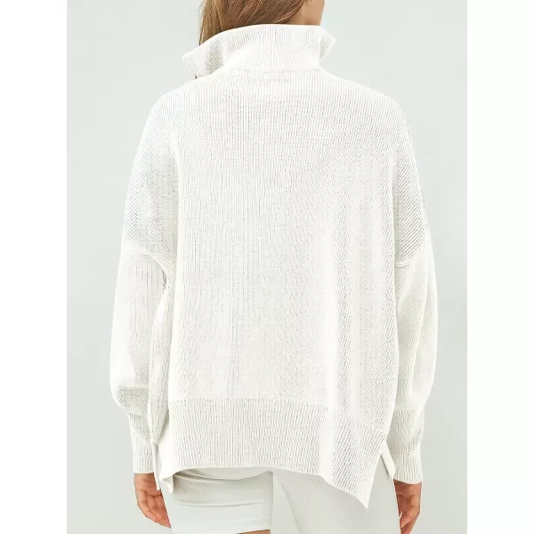 imageANRABESS Womens Long Sleeve 14 Zipper Collar Drop Shoulder Oversized Slouchy Sweatshirt Pullover Sweater with SlitWhite