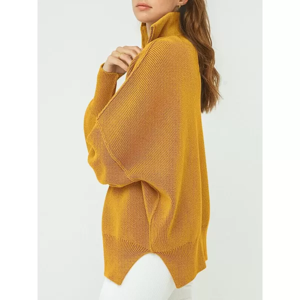 imageANRABESS Womens Long Sleeve 14 Zipper Collar Drop Shoulder Oversized Slouchy Sweatshirt Pullover Sweater with SlitYellow