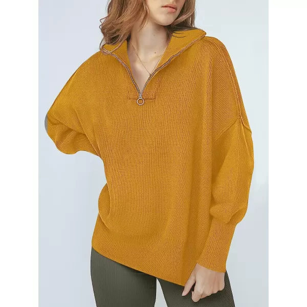 imageANRABESS Womens Long Sleeve 14 Zipper Collar Drop Shoulder Oversized Slouchy Sweatshirt Pullover Sweater with SlitYellow