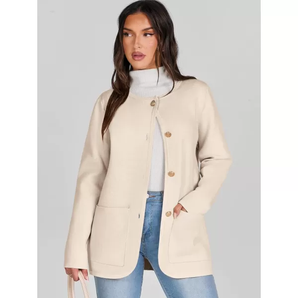 imageANRABESS Womens Long Sleeve Button Down Knit Cardigan Sweater Blazer with PocketsApricot