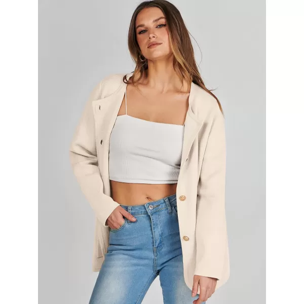 imageANRABESS Womens Long Sleeve Button Down Knit Cardigan Sweater Blazer with PocketsApricot