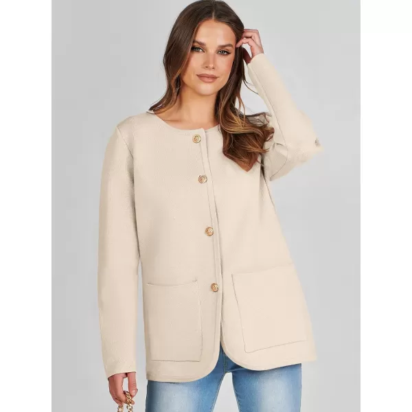 imageANRABESS Womens Long Sleeve Button Down Knit Cardigan Sweater Blazer with PocketsApricot