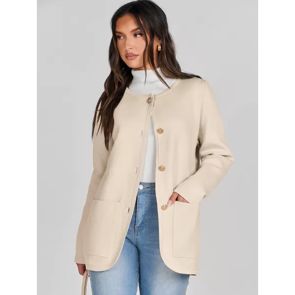 imageANRABESS Womens Long Sleeve Button Down Knit Cardigan Sweater Blazer with PocketsApricot