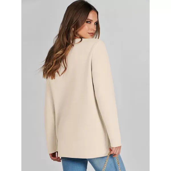 imageANRABESS Womens Long Sleeve Button Down Knit Cardigan Sweater Blazer with PocketsApricot