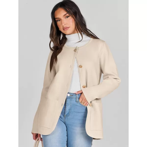 imageANRABESS Womens Long Sleeve Button Down Knit Cardigan Sweater Blazer with PocketsApricot