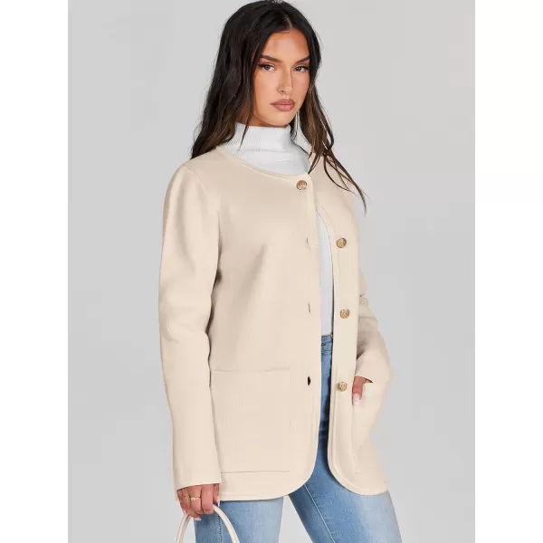 imageANRABESS Womens Long Sleeve Button Down Knit Cardigan Sweater Blazer with PocketsApricot