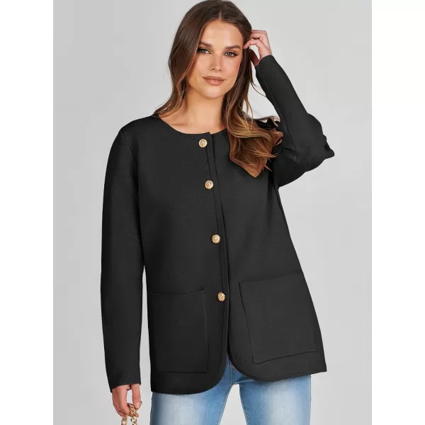 imageANRABESS Womens Long Sleeve Button Down Knit Cardigan Sweater Blazer with PocketsBlack