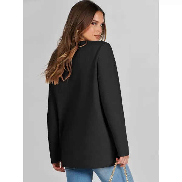 imageANRABESS Womens Long Sleeve Button Down Knit Cardigan Sweater Blazer with PocketsBlack