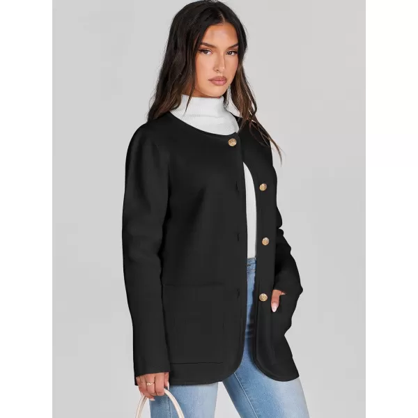 imageANRABESS Womens Long Sleeve Button Down Knit Cardigan Sweater Blazer with PocketsBlack