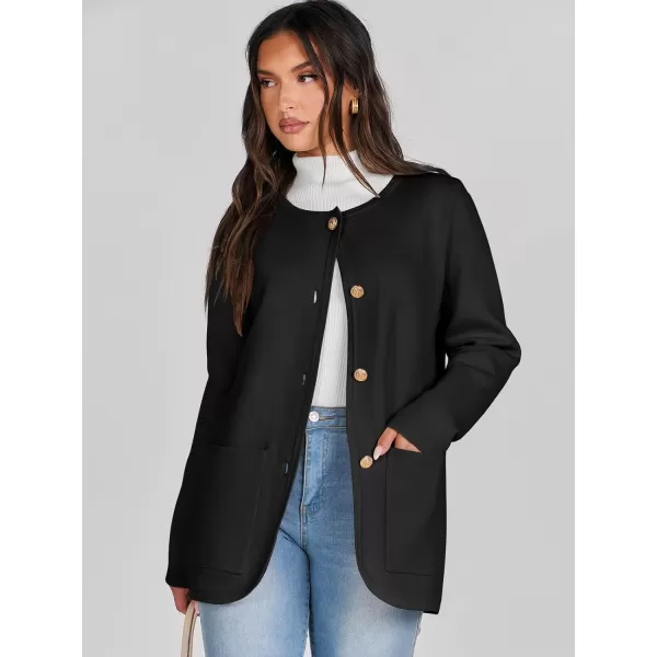 imageANRABESS Womens Long Sleeve Button Down Knit Cardigan Sweater Blazer with PocketsBlack
