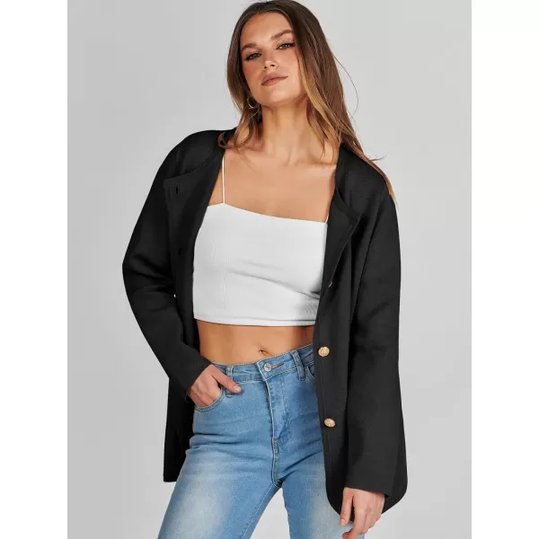 imageANRABESS Womens Long Sleeve Button Down Knit Cardigan Sweater Blazer with PocketsBlack