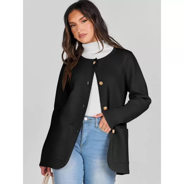 imageANRABESS Womens Long Sleeve Button Down Knit Cardigan Sweater Blazer with PocketsBlack