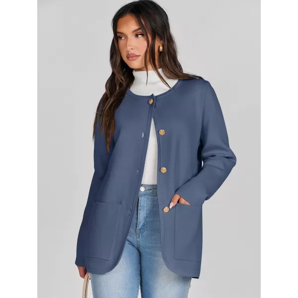 imageANRABESS Womens Long Sleeve Button Down Knit Cardigan Sweater Blazer with PocketsDusty Blue