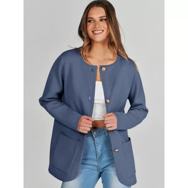 imageANRABESS Womens Long Sleeve Button Down Knit Cardigan Sweater Blazer with PocketsDusty Blue