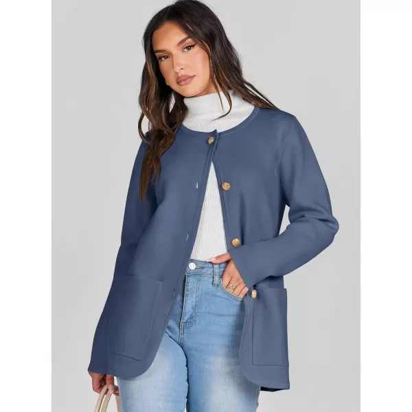 imageANRABESS Womens Long Sleeve Button Down Knit Cardigan Sweater Blazer with PocketsDusty Blue