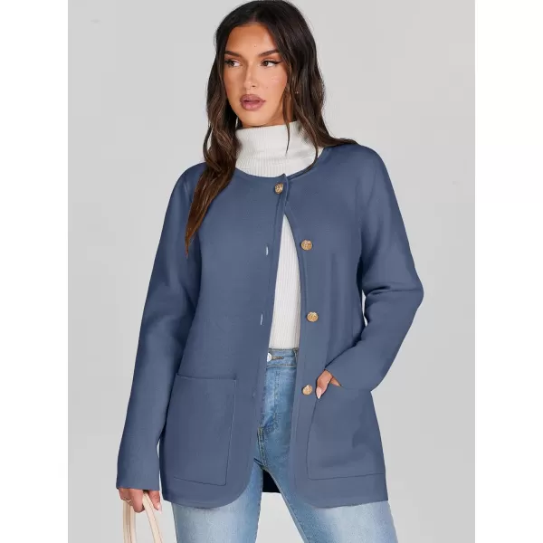imageANRABESS Womens Long Sleeve Button Down Knit Cardigan Sweater Blazer with PocketsDusty Blue