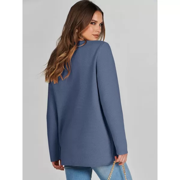 imageANRABESS Womens Long Sleeve Button Down Knit Cardigan Sweater Blazer with PocketsDusty Blue