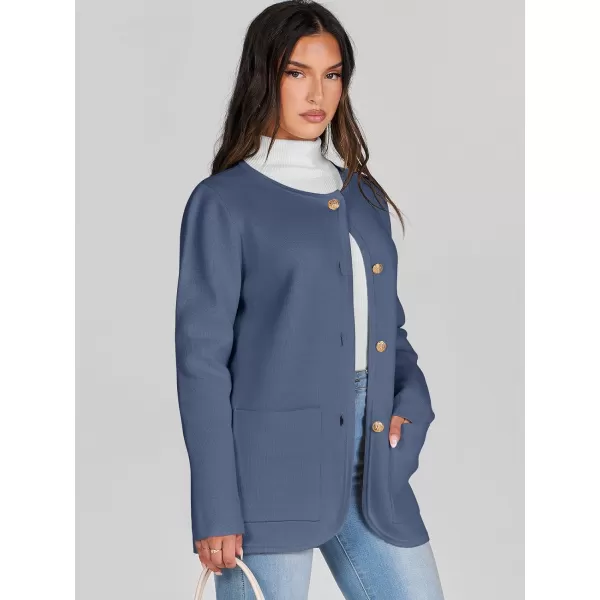 imageANRABESS Womens Long Sleeve Button Down Knit Cardigan Sweater Blazer with PocketsDusty Blue
