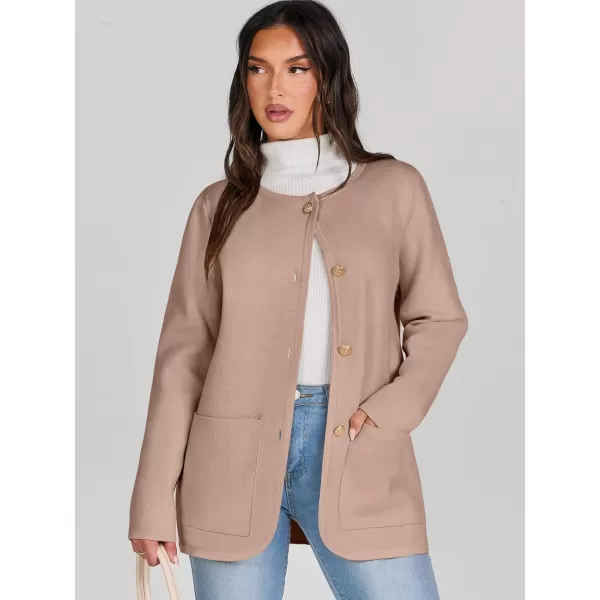 imageANRABESS Womens Long Sleeve Button Down Knit Cardigan Sweater Blazer with PocketsKhaki