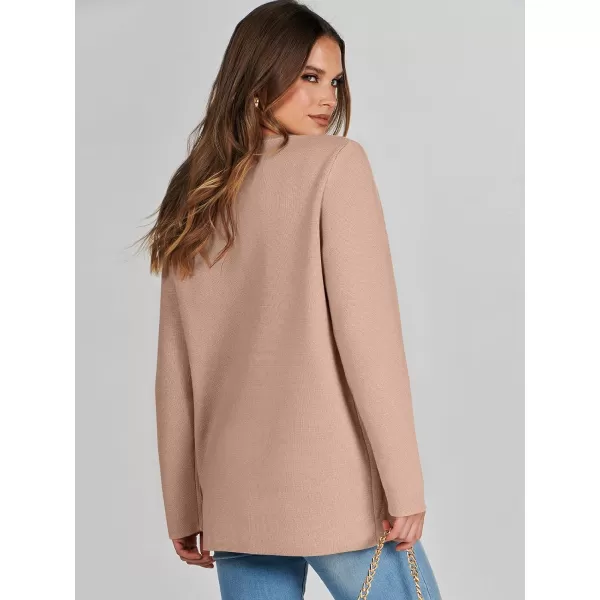 imageANRABESS Womens Long Sleeve Button Down Knit Cardigan Sweater Blazer with PocketsKhaki