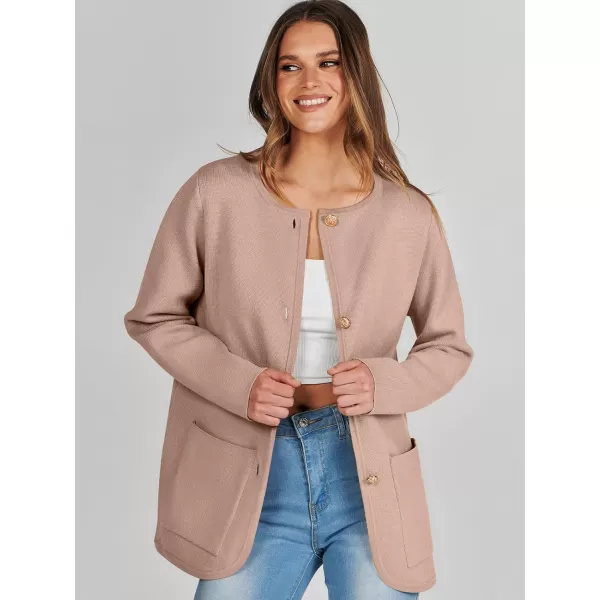 imageANRABESS Womens Long Sleeve Button Down Knit Cardigan Sweater Blazer with PocketsKhaki