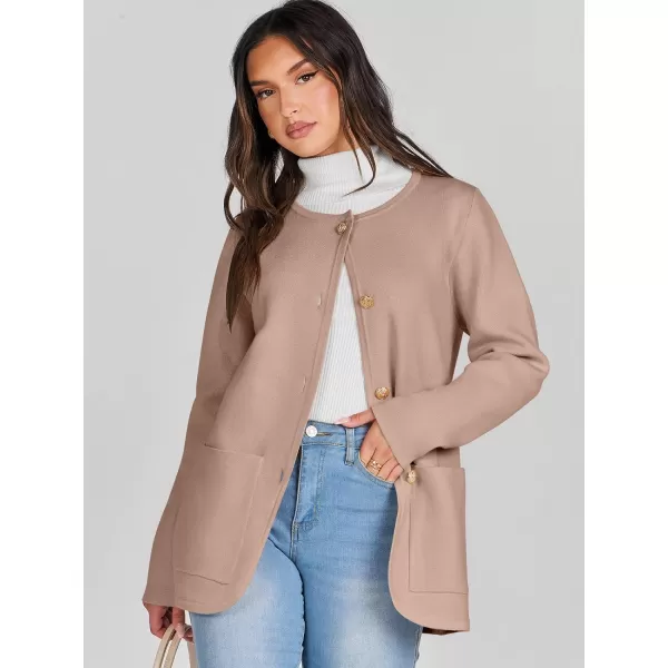 imageANRABESS Womens Long Sleeve Button Down Knit Cardigan Sweater Blazer with PocketsKhaki