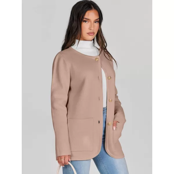 imageANRABESS Womens Long Sleeve Button Down Knit Cardigan Sweater Blazer with PocketsKhaki