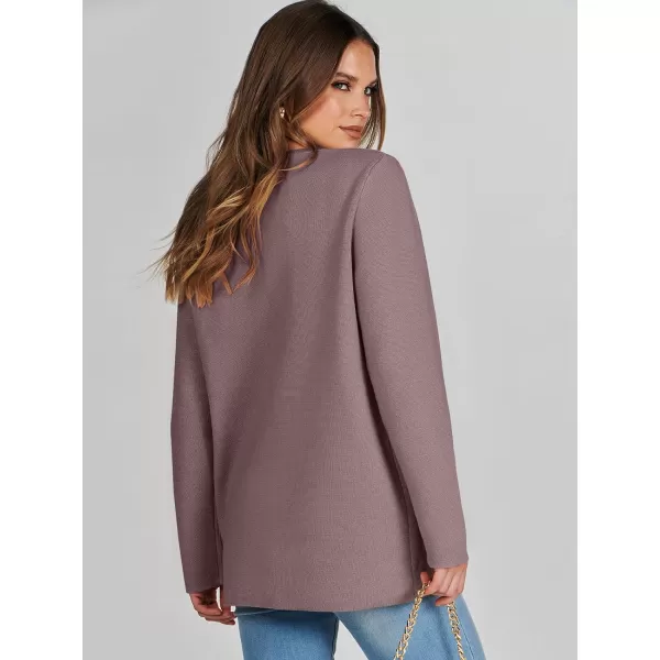 imageANRABESS Womens Long Sleeve Button Down Knit Cardigan Sweater Blazer with PocketsRed Apricot