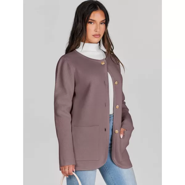 imageANRABESS Womens Long Sleeve Button Down Knit Cardigan Sweater Blazer with PocketsRed Apricot