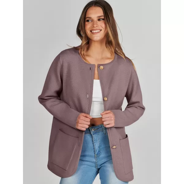 imageANRABESS Womens Long Sleeve Button Down Knit Cardigan Sweater Blazer with PocketsRed Apricot