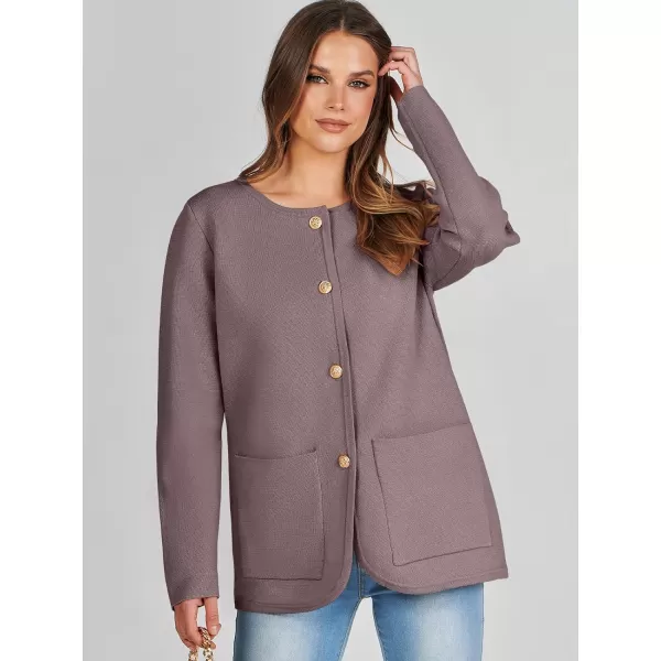 imageANRABESS Womens Long Sleeve Button Down Knit Cardigan Sweater Blazer with PocketsRed Apricot