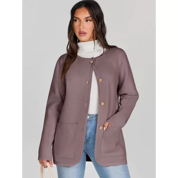imageANRABESS Womens Long Sleeve Button Down Knit Cardigan Sweater Blazer with PocketsRed Apricot