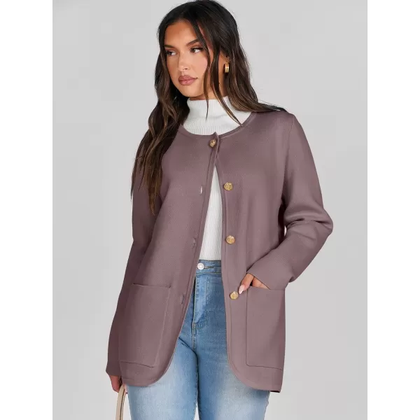 imageANRABESS Womens Long Sleeve Button Down Knit Cardigan Sweater Blazer with PocketsRed Apricot