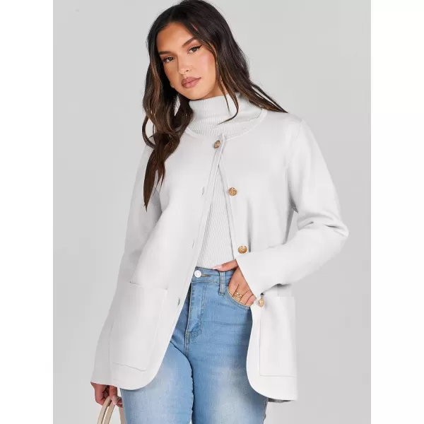 imageANRABESS Womens Long Sleeve Button Down Knit Cardigan Sweater Blazer with PocketsWhite