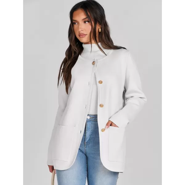 imageANRABESS Womens Long Sleeve Button Down Knit Cardigan Sweater Blazer with PocketsWhite