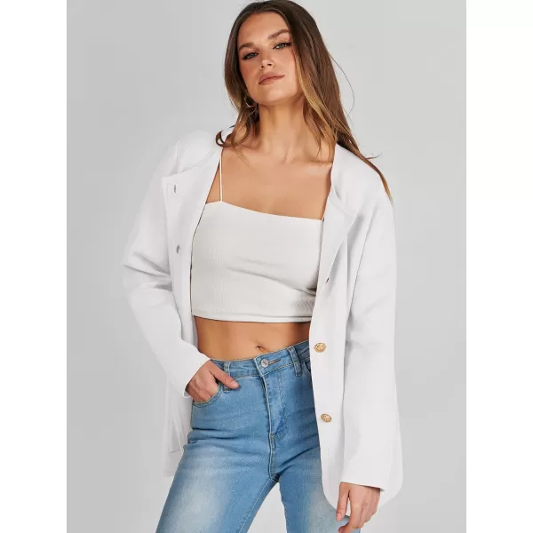 imageANRABESS Womens Long Sleeve Button Down Knit Cardigan Sweater Blazer with PocketsWhite