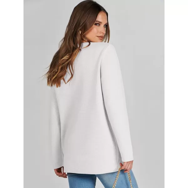 imageANRABESS Womens Long Sleeve Button Down Knit Cardigan Sweater Blazer with PocketsWhite